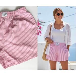 Denim New Fashion Pink White Striped Boxer Shorts Small